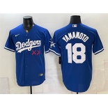 Men's Los Angeles Dodgers x KAWS #18 Yoshinobu Yamamoto Royal Vapor Premier Limited Stitched Baseball Jersey