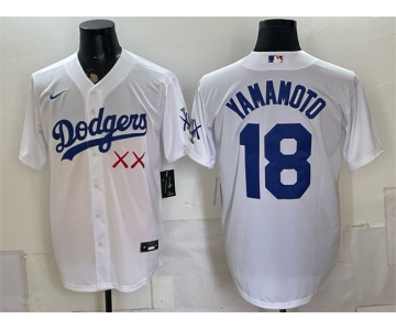 Men's Los Angeles Dodgers x KAWS #18 Yoshinobu Yamamoto White Vapor Premier Limited Stitched Baseball Jersey
