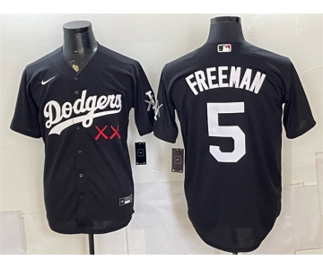 Men's Los Angeles Dodgers x KAWS #5 Freddie Freeman Black Vapor Premier Limited Stitched Baseball Jersey
