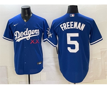 Men's Los Angeles Dodgers x KAWS #5 Freddie Freeman Royal Vapor Premier Limited Stitched Baseball Jersey