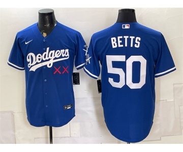 Men's Los Angeles Dodgers x KAWS #50 Mookie Betts Royal Vapor Premier Limited Stitched Baseball Jersey