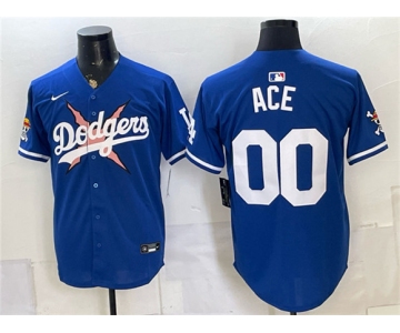 Men's Los Angeles Dodgers x One Piece #00 Ace Royal Vapor Premier Limited Stitched Baseball Jersey