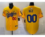 Men's Los Angeles Dodgers x One Piece #00 Ace Yellow Vapor Premier Limited Stitched Baseball Jersey Men's Los Angeles Dodgers x One Piece #00 Ace Yellow Vapor Premier Limited Stitched Baseball Jersey