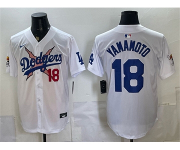 Men's Los Angeles Dodgers x One Piece #18 Yoshinobu Yamamoto White Vapor Premier Limited Stitched Baseball Jersey