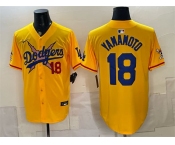 Men's Los Angeles Dodgers x One Piece #18 Yoshinobu Yamamoto Yellow Vapor Premier Limited Stitched Baseball Jersey Men's Los Angeles Dodgers x One Piece #18 Yoshinobu Yamamoto Yellow Vapor Premier Limited Stitched Baseball Jersey