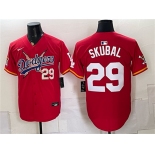Men's Los Angeles Dodgers x One Piece #29 Tarik Skubal Red Vapor Premier Limited Stitched Baseball Jersey Men's Los Angeles Dodgers x One Piece #29 Tarik Skubal Red Vapor Premier Limited Stitched Baseball Jersey