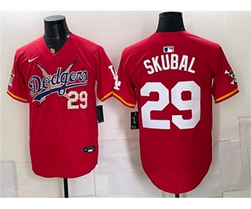 Men's Los Angeles Dodgers x One Piece #29 Tarik Skubal Red Vapor Premier Limited Stitched Baseball Jersey