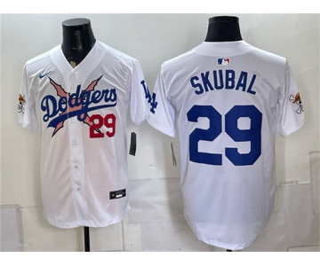 Men's Los Angeles Dodgers x One Piece #29 Tarik Skubal White Vapor Premier Limited Baseball Jersey