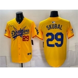 Men's Los Angeles Dodgers x One Piece #29 Tarik Skubal Yellow Vapor Premier Limited Baseball Jersey