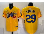 Men's Los Angeles Dodgers x One Piece #29 Tarik Skubal Yellow Vapor Premier Limited Baseball Jersey Men's Los Angeles Dodgers x One Piece #29 Tarik Skubal Yellow Vapor Premier Limited Baseball Jersey