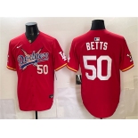 Men's Los Angeles Dodgers x One Piece #50 Mookie Betts Red Vapor Premier Limited Stitched Baseball Jersey