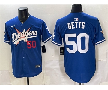 Men's Los Angeles Dodgers x One Piece #50 Mookie Betts Royal Vapor Premier Limited Stitched Baseball Jersey