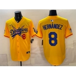 Men's Los Angeles Dodgers x One Piece #8 Enrique Hernández Yellow Vapor Premier Limited Stitched Baseball Jersey Men's Los Angeles Dodgers x One Piece #8 Enrique Hernández Yellow Vapor Premier Limited Stitched Baseball Jersey
