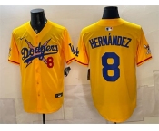 Men's Los Angeles Dodgers x One Piece #8 Enrique Hernández Yellow Vapor Premier Limited Stitched Baseball Jersey Men's Los Angeles Dodgers x One Piece #8 Enrique Hernández Yellow Vapor Premier Limited Stitched Baseball Jersey