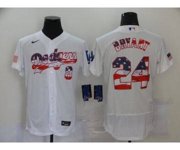 Men's Nike Los Angeles Dodgers #24 Kobe Bryant White USA Flag Fashion Flex Base Authentic Baseball Jersey