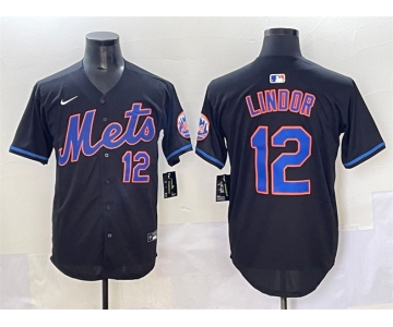 Men's New York Mets #12 Francisco Lindor Black Alternate Limited Stitched Baseball Jersey