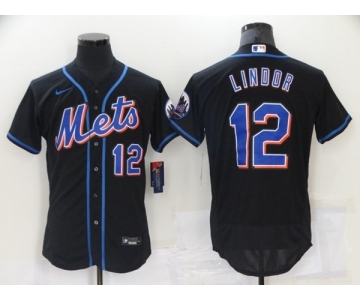 Men's New York Mets #12 Francisco Lindor Black Flex Base Stitched Jersey