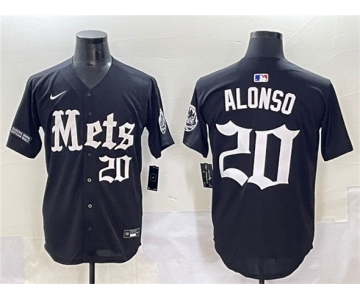 Men's New York Mets #20 Pete Alonso Black 'Gotham Gothic Edition' Vapor Premier Limited Stitched Baseball Jersey