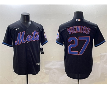 Men's New York Mets #27 Mark Vientos Black Cool Base Stitched Baseball Jersey