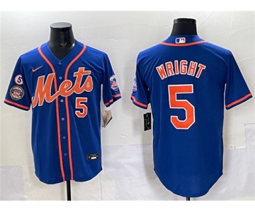 Men's New York Mets #5 David Wright Blue With Patch Cool Base Stitched Baseball Jersey