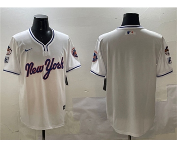 Men's New York Mets Blank White 2025 Spring Training Stitched Baseball Jersey