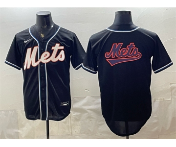 Men's New York Mets Team Big Logo 2026 Fashion Replica Black Out Stitched Baseball Jersey