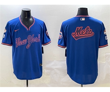 Men's New York Mets Team Big Logo Royal 2025 Spring Training Stitched Baseball Jersey