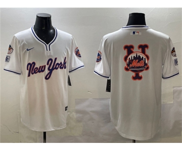 Men's New York Mets Team Big Logo White 2025 Spring Training Stitched Baseball Jersey
