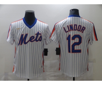 Nike Men's New York Mets #12 Francisco Lindor Authentic White Retro Baseball Jersey