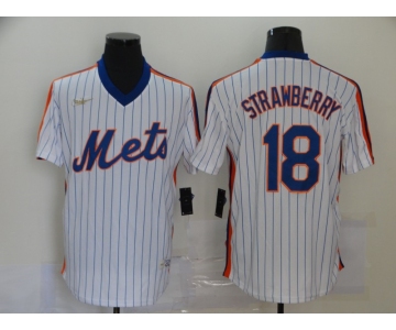 Nike Men's New York Mets #18 Darryl Strawberry Authentic White Retro Baseball Jersey