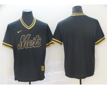 Nike Men's New York Mets Blank Authentic Black Gold Fashion Baseball Jersey