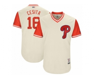 Men's 2017 Little League World Series Phillies #16 Cesar Hernandez Cesita Tan Jersey