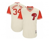 Men's 2017 Little League World Series Phillies #34 Andrew Knapp Knapp Time Tan Jersey Men's 2017 Little League World Series Phillies #34 Andrew Knapp Knapp Time Tan Jersey