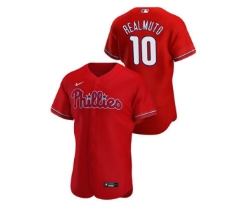 Men's Nike Philadelphia Phillies #10 J.T. Realmuto Red Flex Base Stitched Baseball Jersey
