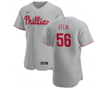Men's Nike Philadelphia Phillies #56 Zach Eflin Gray Road 2020 Authentic Player Baseball Jersey