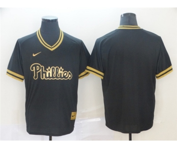 Men's Nike Philadelphia Phillies Blank Black Gold Authentic Stitched Baseball Jersey