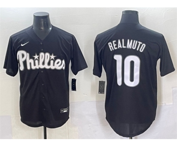 Men's Philadelphia Phillies #10 J.T. Realmuto Black Lights Out Limited Stitched Baseball Jersey