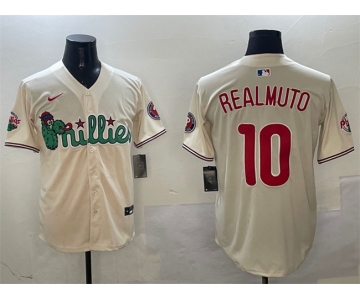 Men's Philadelphia Phillies #10 J.T. Realmuto Cream Phanatic Limited Stitched Jersey