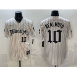 Men's Philadelphia Phillies #10 J.T. Realmuto Cream Pinstripe Gothic Vapor Limited Stitched Jersey Men's Philadelphia Phillies #10 J.T. Realmuto Cream Pinstripe Gothic Vapor Limited Stitched Jersey