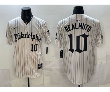 Men's Philadelphia Phillies #10 J.T. Realmuto Cream Pinstripe Gothic Vapor Limited Stitched Jersey