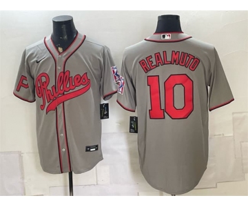 Men's Philadelphia Phillies #10 J.T. Realmuto Gray 2026 Field of Dreams Stadium Stitched Baseball Jersey