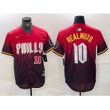 Men's Philadelphia Phillies #10 JT Realmuto Red 2024 City Player Number Cool Base Jerseys