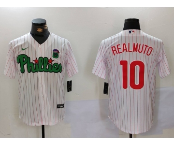 Men's Philadelphia Phillies #10 J.T. Realmuto White Green Cool Base Stitched Jersey