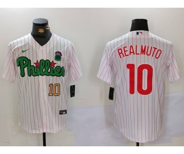 Men's Philadelphia Phillies #10 J.T. Realmuto White Green Cool Base Stitched Jerseys