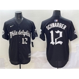 Men's Philadelphia Phillies #12 Kyle Schwarber Black Gothic Vapor Limited Stitched Jersey