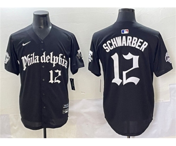 Men's Philadelphia Phillies #12 Kyle Schwarber Black Gothic Vapor Limited Stitched Jersey