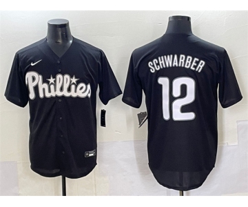 Men's Philadelphia Phillies #12 Kyle Schwarber Black Lights Out Limited Stitched Baseball Jersey