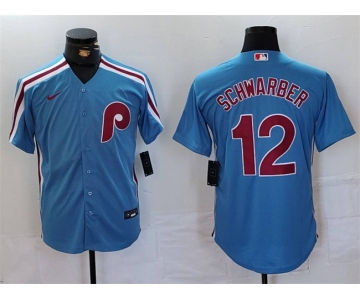 Men's Philadelphia Phillies #12 Kyle Schwarber Blue Cool Base Stitched Jersey