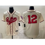 Men's Philadelphia Phillies #12 Kyle Schwarber Cream 2026 Field of Dreams Stadium Stitched Baseball Jersey