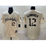 Men's Philadelphia Phillies #12 Kyle Schwarber Cream Gothic Vapor Limited Stitched Jersey